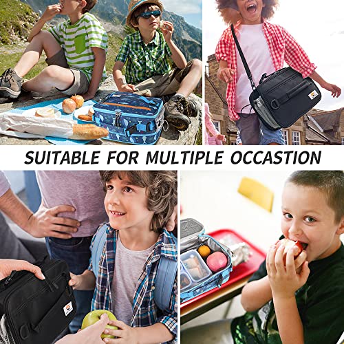 Cactour Insulated Lunch Bag,Expandable Lunch Box,Double Zipper & Lunch Bag Kids With Strap,Lightweight Reusable Lunch Tote Bag For Adults Boys Girls,Meal Containers For Work,School,Picnic (Black) #TOP5