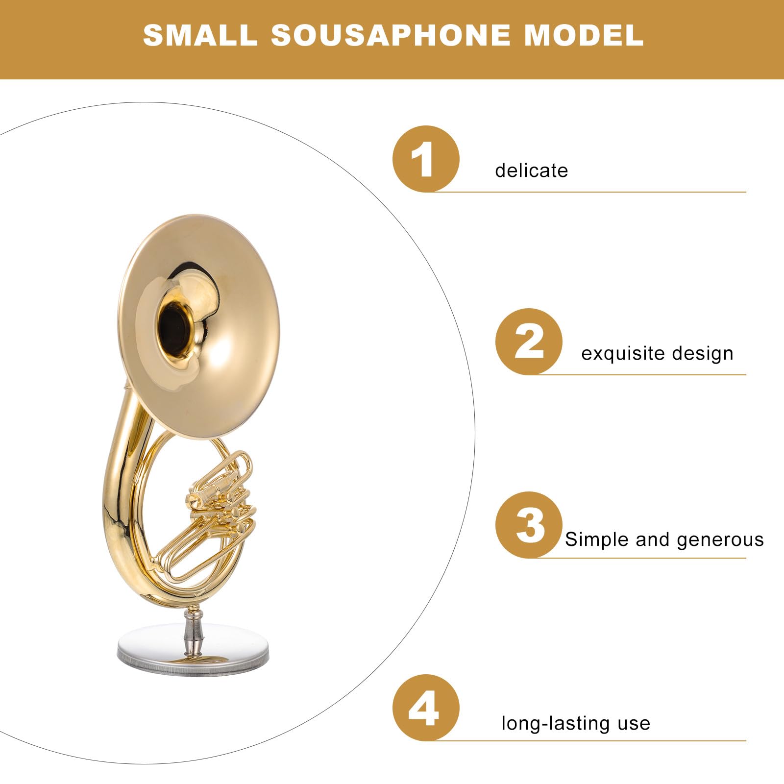 Mini Modèle Sousaphone Cuivre avec Support et Boîte Instrument de Musique de Bureau Décoration de Table et Élégante