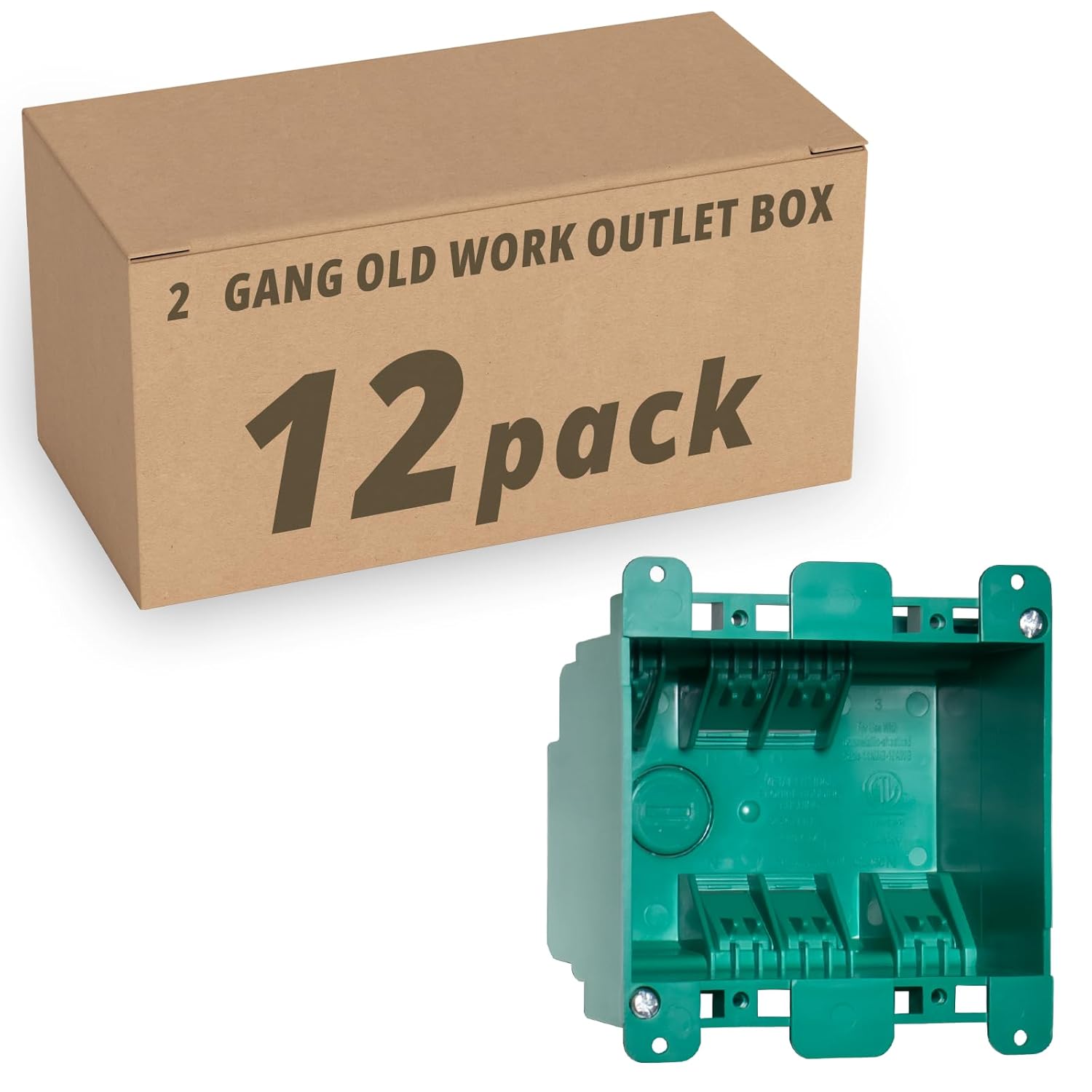 Old Work Box 2 Gang,High-Performance PPO Engineering Plastic Electrical Outlet Box,4"×3-3/4"×2-3/4” Green Electric Outlet Box,ETL Listed,12 Pack