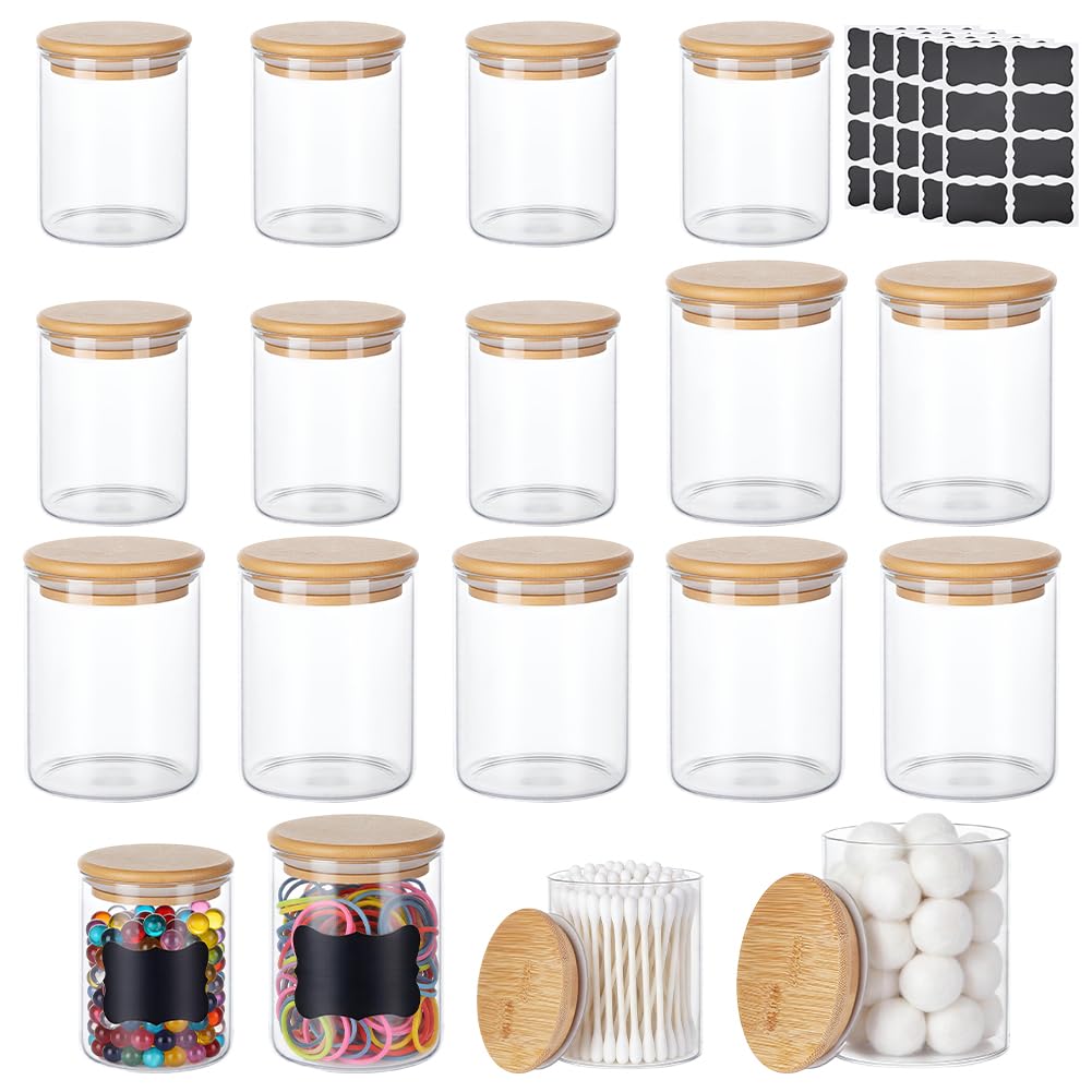 18 Pcs Glass Qtip Holder Dispenser Set 2 Size Bathroom Canister Storage Organizer Glass Round Storage Containers with