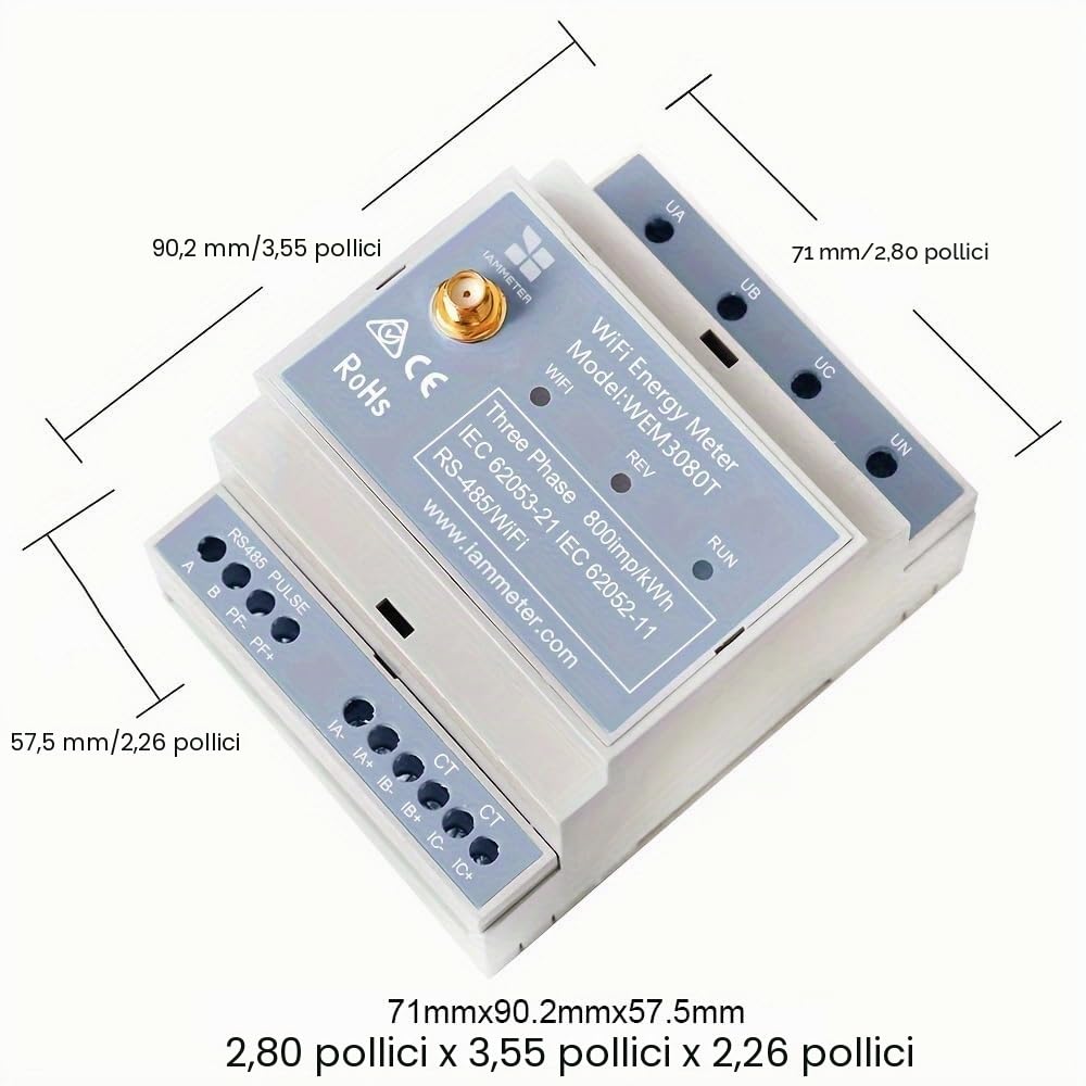 Bi-direzionale, Din Rail, Monitor Solar PV System, Power Usage Monitor, Home Assistant, NodeRed, Modbus TCP/RTU, Three Phase Energy Meter Net Energy Metering, WiFi, 150A, 50Hz, CE