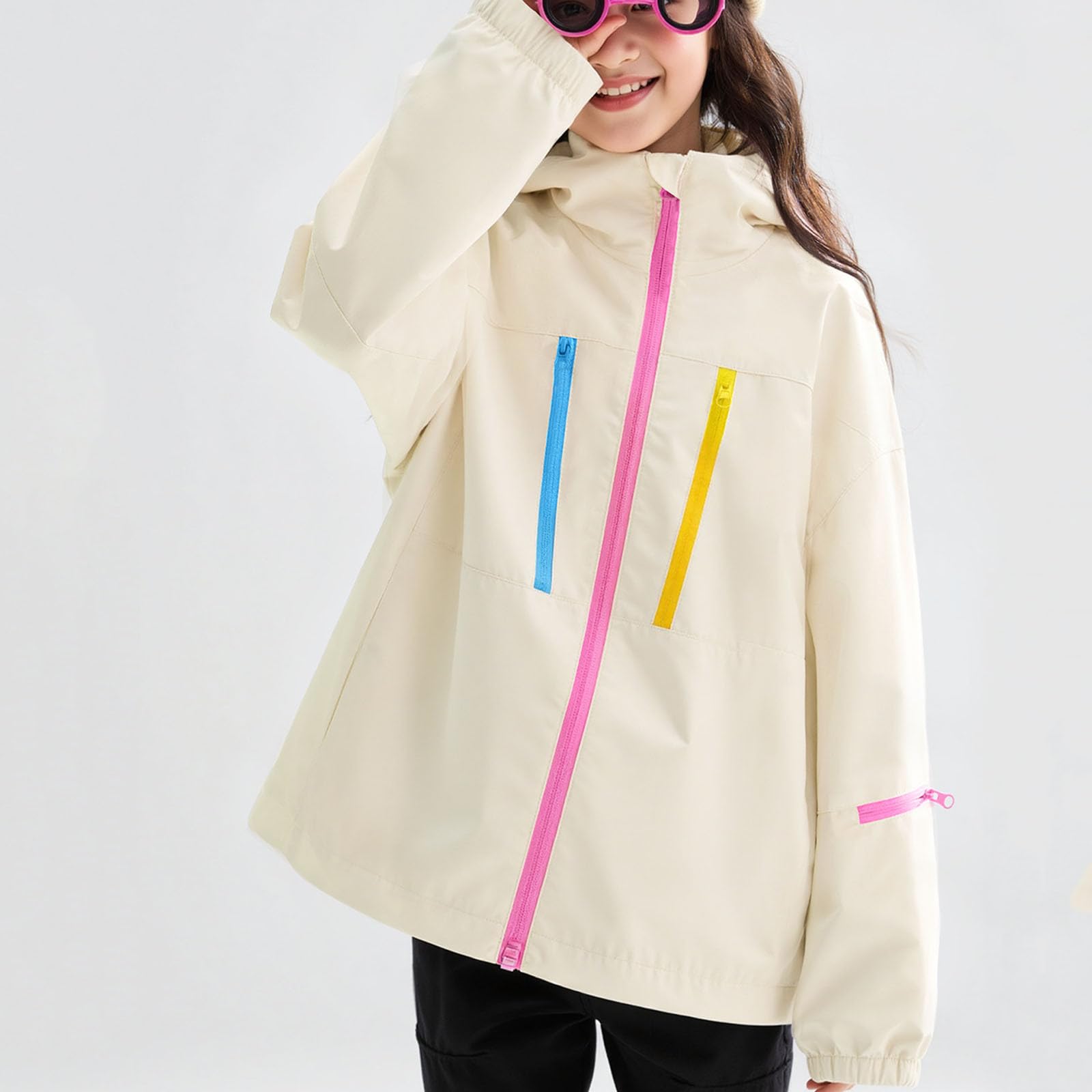 Giacca Con Cappuccio E Zip Bambina Maniche Lunghe Giacche Ragazza Antivento