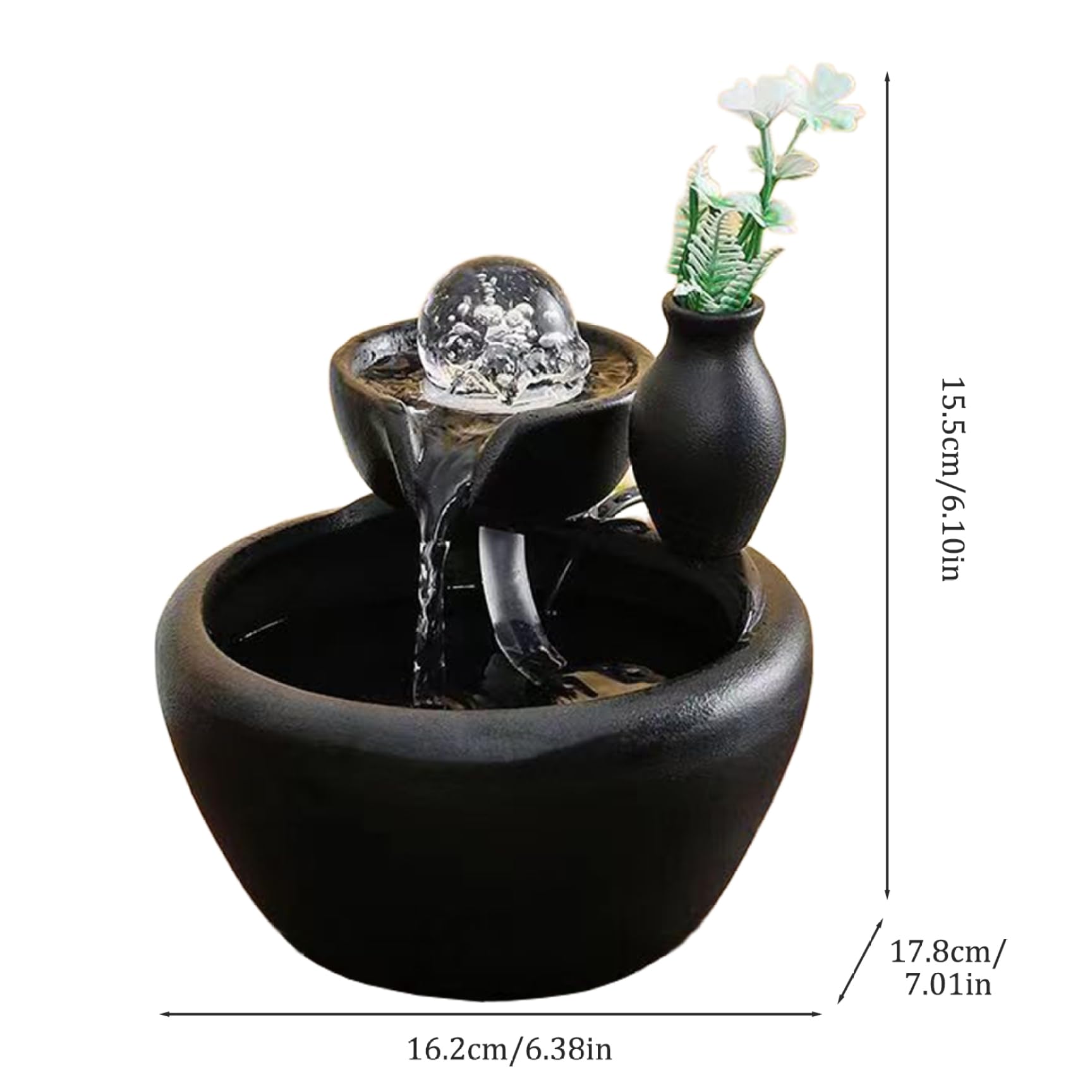 Mini Fontana da Tavolo a circolazione Automatica con Sfera di e Vaso Piccolo, Cascata Interna in Ceramica per Ufficio, casa, Meditazione, Relax