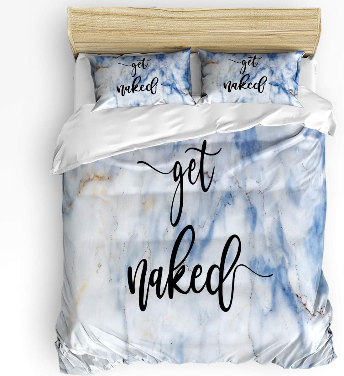 Authentic Crazy Deals Crystal Emotion 3Pieces Bedding Sets Queen Get Naked Marble Home Comforter Blue White Bedspread Bed Sheet for Adult Kids,Flat Sheet,Pillow Shams Set