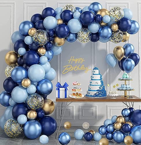 Aapxi Aapxi Ballongirlande Blau Gold Set – 119 Stück Luftballons Hochzeit Geburtstag – Baby Blau Gold Konfetti Girlanden Verschiedene Größen Latex Ballon Geburtstag Party Dekoration Junge Mädchen