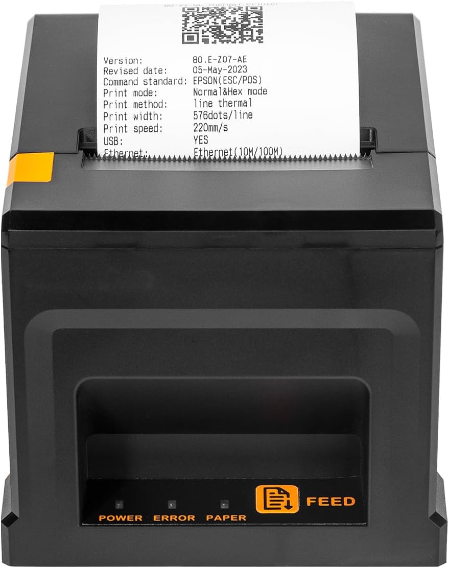 NetumScan 80mm POS Receipt Printer 300mm/s USB Thermal Receipt Printer with Auto Cutter Cash Drawer, USB Ethernet Interface, Support Windows/Mac/Linux, Restaurant Kitchen Printer for ESC/POS