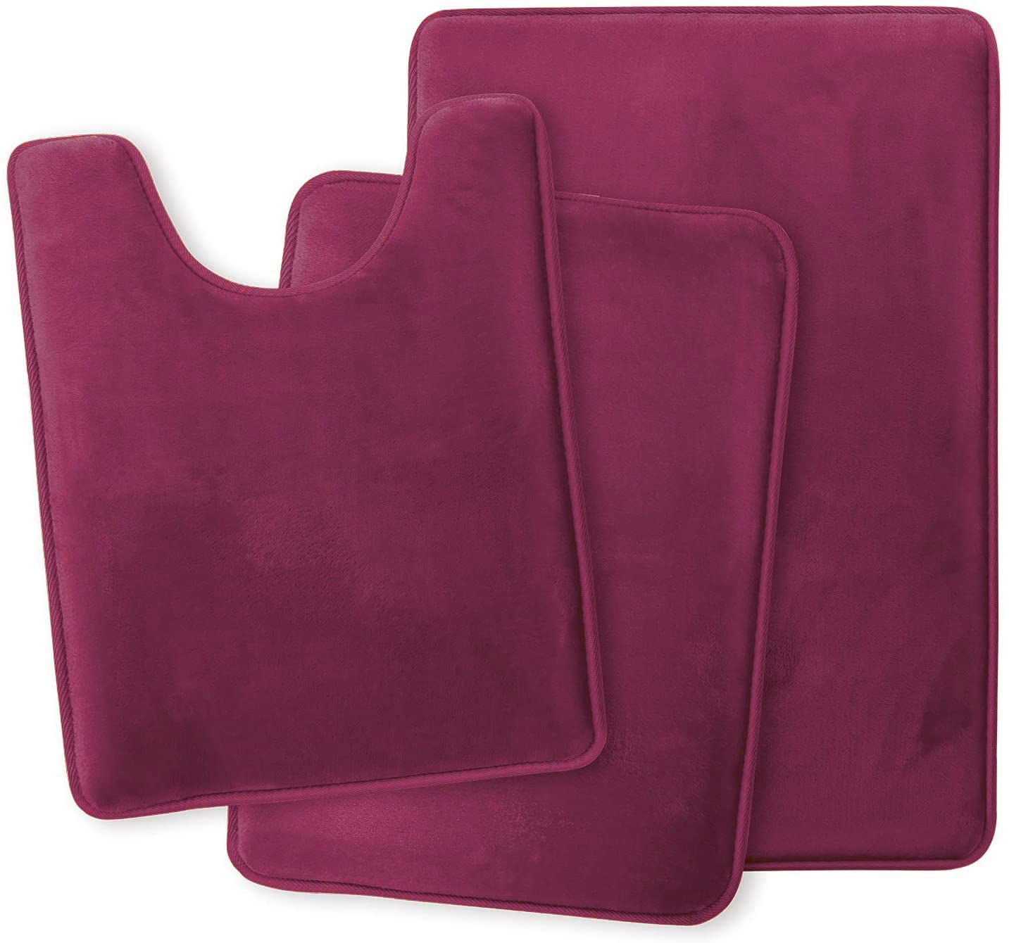 Comfit Set di 3 tappeti da bagno, in velluto e schiuma, antiscivolo, 40 x 60 cm, 50 x 80 cm, 40 x 50 cm (bordeaux)
