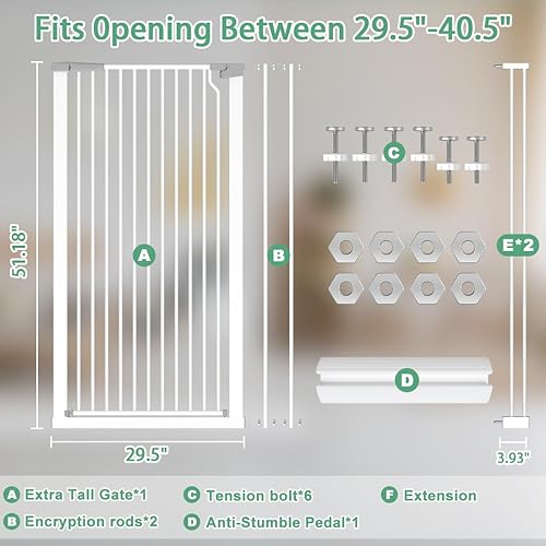 Miniatura 3 de Puerta para gatos extra alta de 51.18 pulgadas para puerta de 29.6 a 40.5 pulgadas de ancho, puerta alta para bebés, puerta para gatos, puerta extra