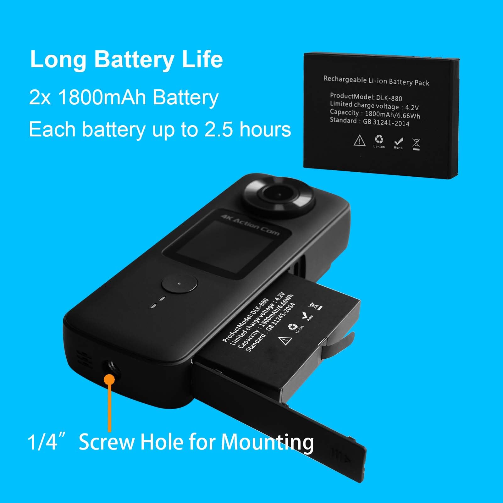 Lenofocus Action Camera 4k 30fps 20mp Wifi Dual Screens Bike