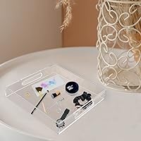 Vista 2 de Bandeja de acrílico para servir (12 x 12 x 2 pulgadas) con asas, a prueba de derrames, bandeja decorativa transparente para aperitivos, desayuno