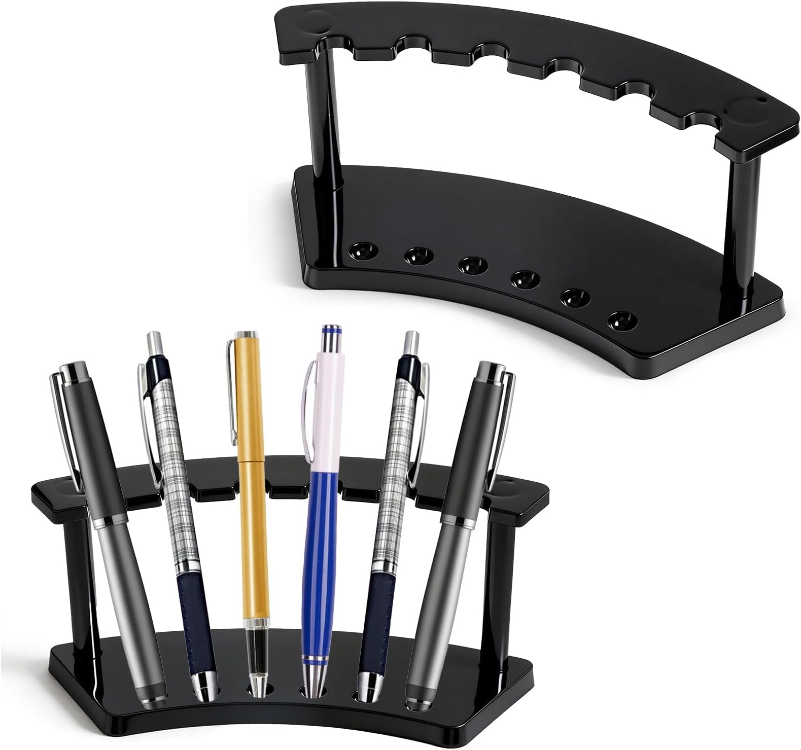 2 Pieces Pen Display, Fountain Pen Holder, 6-Slot Pens Display Rack Organizer for Makeup Brush, Eyebrow Pencil, Office, Home, And Store, Black