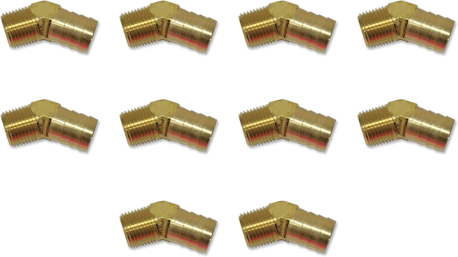 3/4 Hose ID to 1/2 Male NPT MNPT 45 Degree Brass Elbow Fitting Fuel / AIR / Water / Oil / Gas / WOG (Qty 10)
