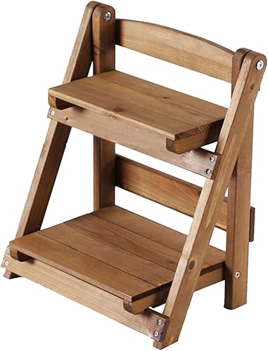 Estante de escalera de madera (paquete de 1) - Estante de decoración de mesa estilo vintage - Soporte para plantas de 2 niveles - Estante