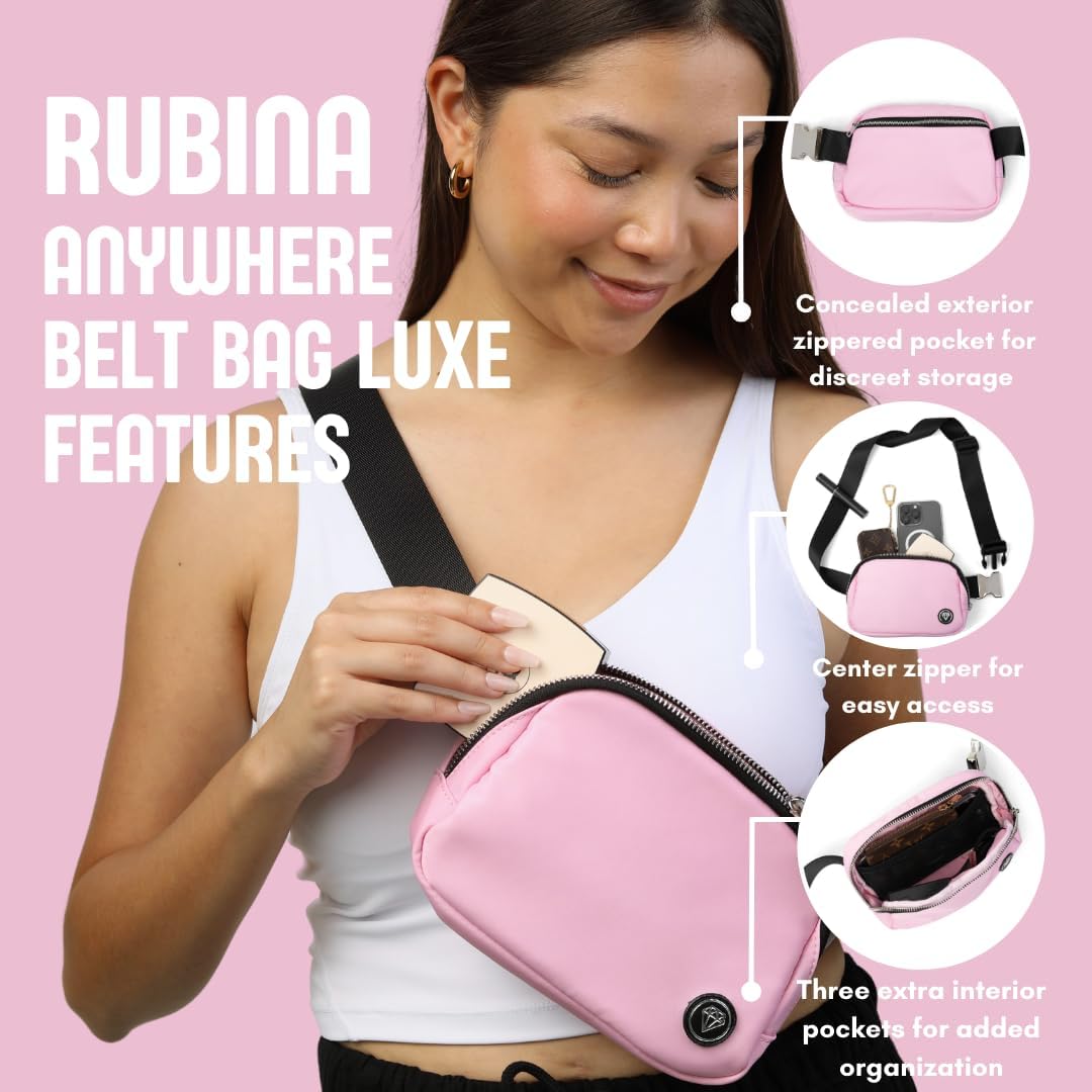 Rubina Anywhere Belt Bag LUXE | Crossbody Bag for Women | Unisex Hip Waist Pack for Hiking, Workout, Running, Traveling, Festivals | Chest Bag | Adjustable Strap | Metal Buckle (Ballerina Pink) - Image 2