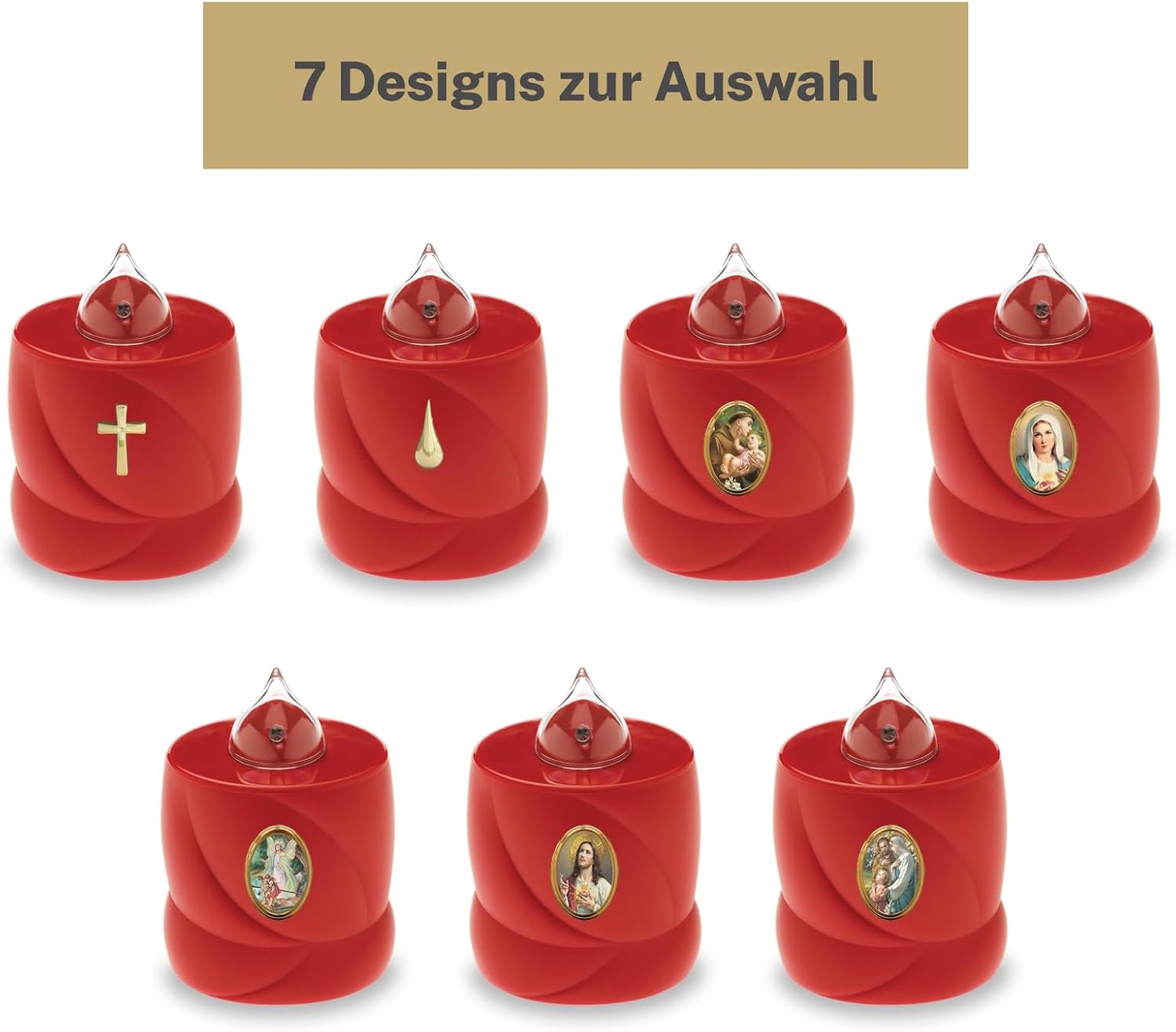 LED Votive Candle Memorial Light – Flickering Effect Like a Real Candle – Long Burning time up to 200 Days – Reusable Cemetery Remembrance Eternal Candle – RED – HOLY Cross