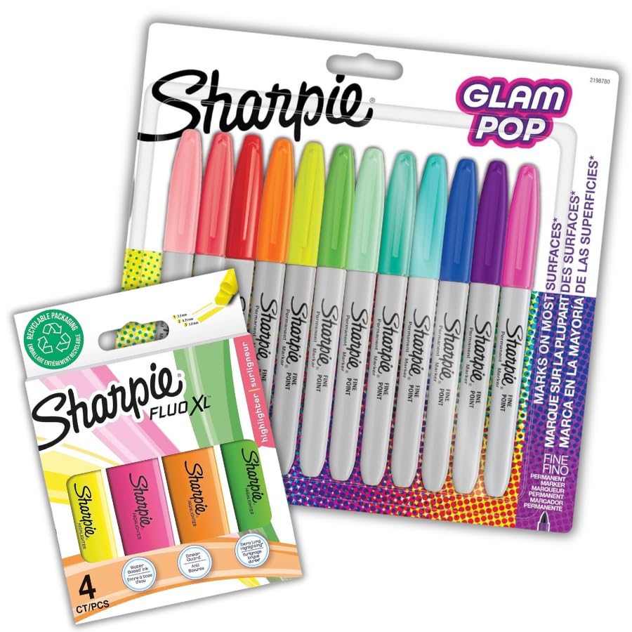 Sharpie Glam Pop Permanent Markers Fluo XL Highlighters, Fluorescent, Bright, 1 count (Pack of 16)