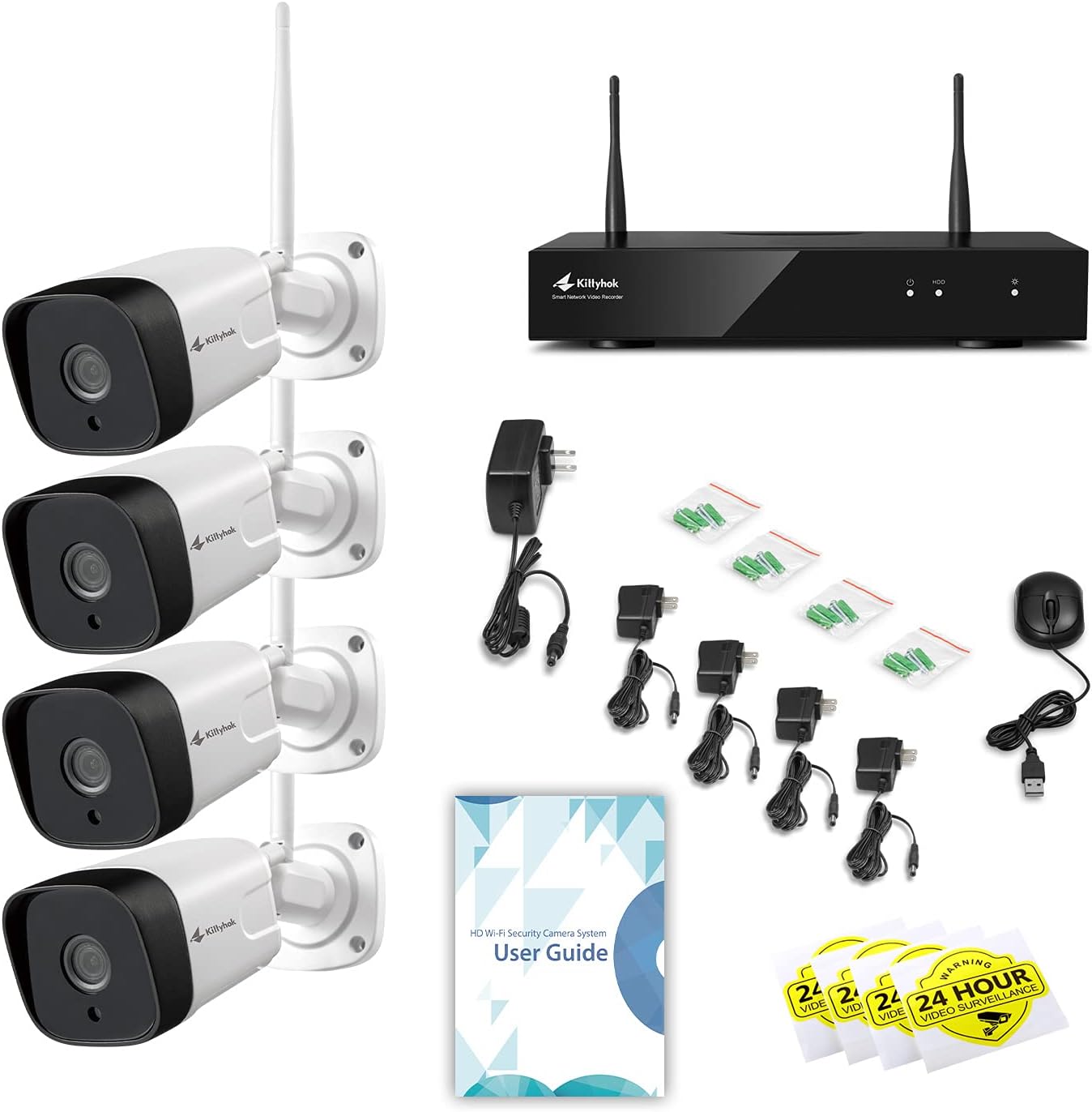 Top Rated [Dual WiFi, 2K Video] Kittyhok 3MP Wireless Security Camera System with 1TB HDD, 4Pcs Outdoor/Indoor WiFi Home Surveillance Cameras w/ Night Vision, IP66 Waterproof, 24/7 Recording Video, 2-Way Audio