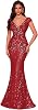 Womens Sequined Long Evening Gown Glamous Sleeveless V-Neck Mermaid Prom Dress for Wedding Party Club Occasions