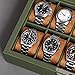 ROTHWELL 10 Slot Leather Watch Box - Luxury Case Display Jewelry Organizer - Locking Watch Display Case Holder with Large Glass Top - Box Organizer for Men and Women (Green/Tan)