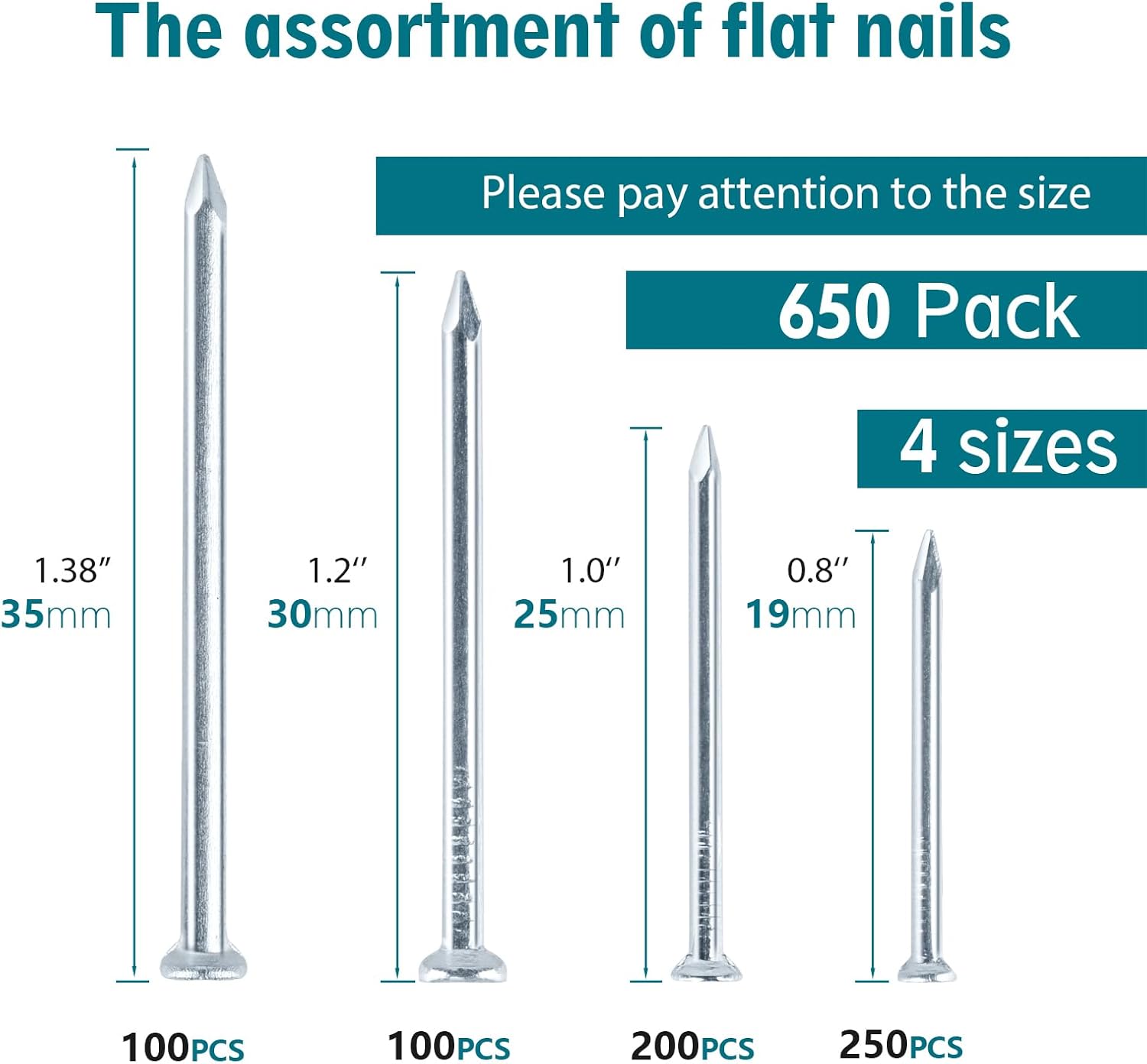 Nail for Hanging Pictures Assortment Kit - 650Pcs Small Nails, Finishing Nails, Hanging Nails, Picture Nails, Wall Nails for Hanging, Pin Nails