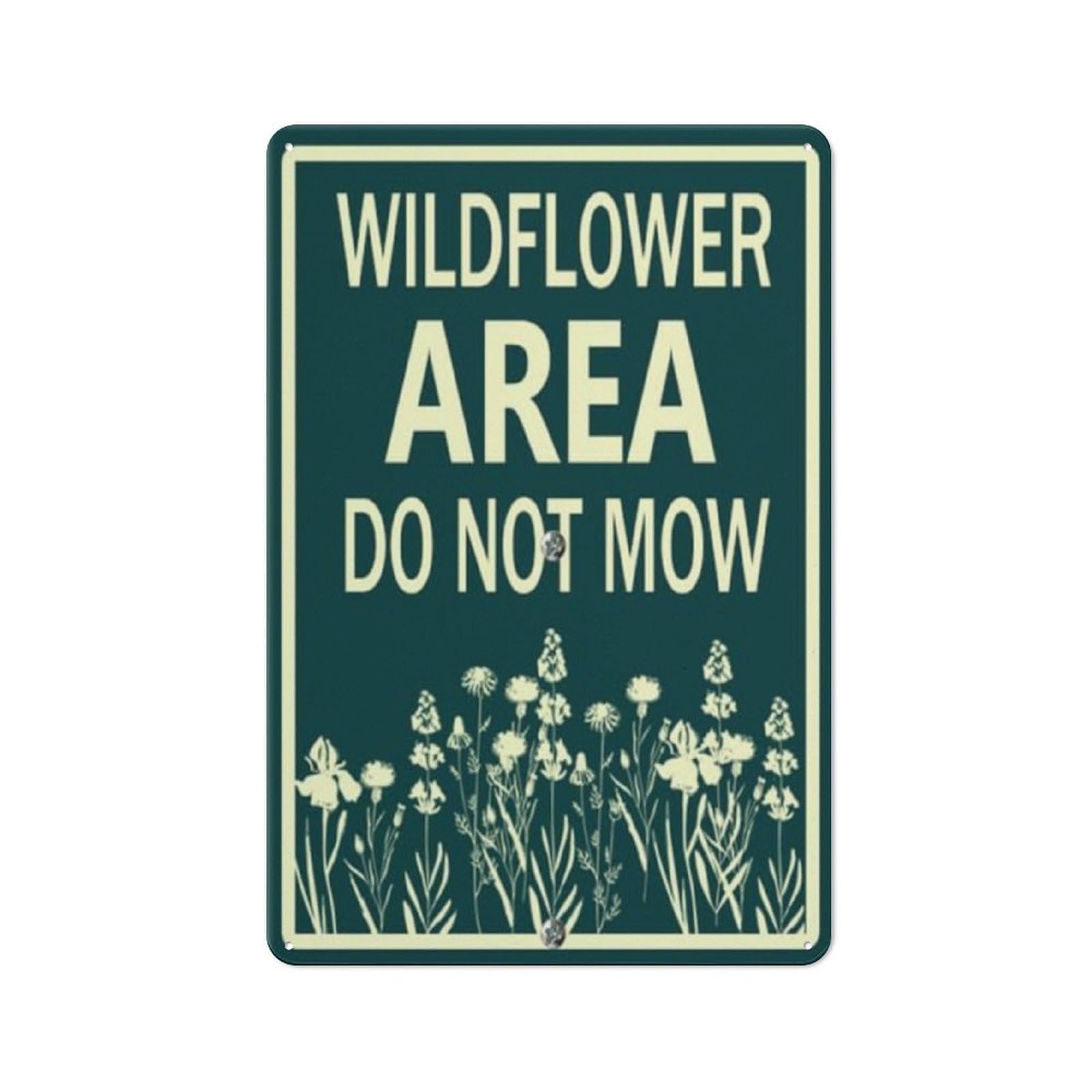peiyeety Wildflower Area DoMow Metal Tin Sign Vintage Green Durable Aluminum Weatherproof Wall Plaque for Garden Yard Meadow Wildlife Habitat Protection 6x8 Inch