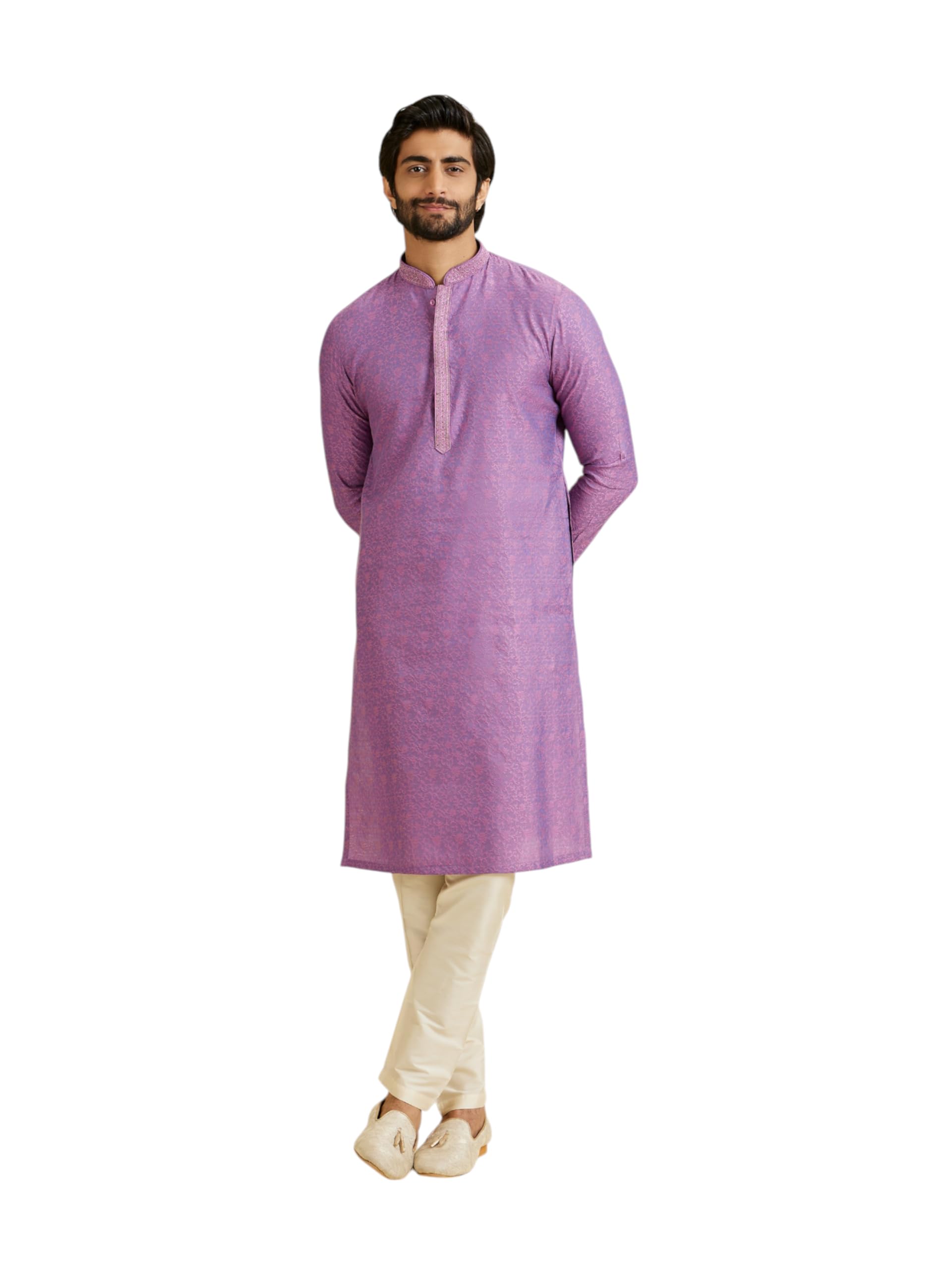 manyavar Men's Viscose Blend Self Design Kurta Pyjama Set (2pcs)-picture-29