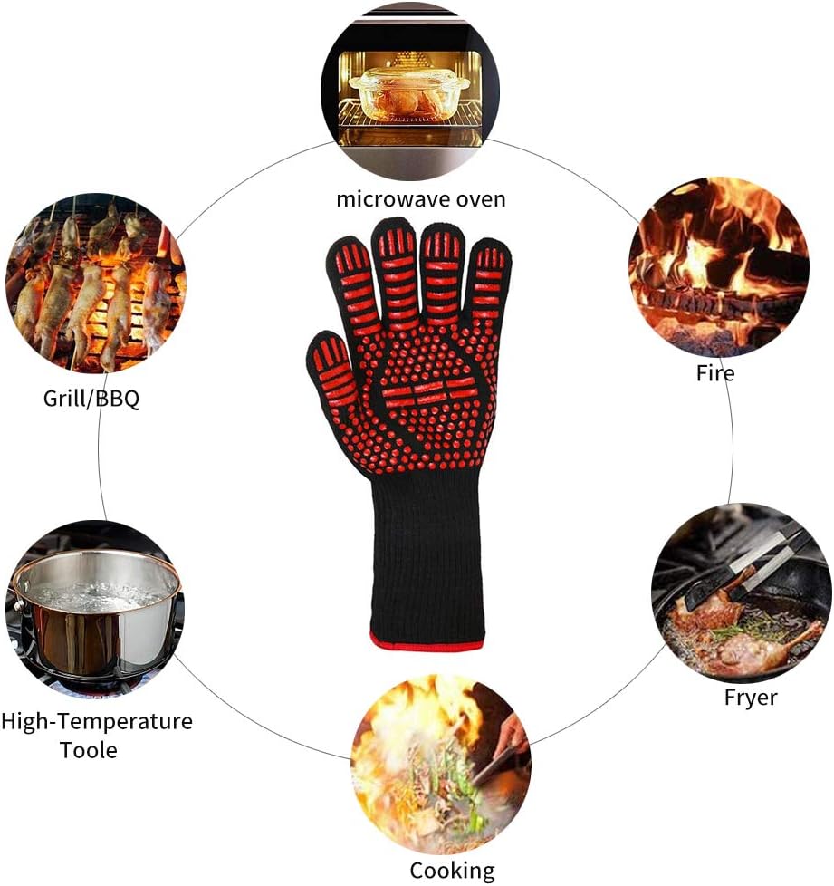 ouMandis BBQ Glove, Heat Resistant Gloves for Cooking, Grill, Barbecue, Smoker, Baking, Heat Proof/Fireproof Gloves Silicone Oven Mitts Non-Slip Potholder (1Pcs, Red) : Patio, Lawn & Garden