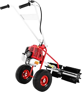 Barredora de gasolina de 43 cc, 2 tiempos, 8500 rpm, escoba de motor de gasolina, escoba quitanieves con 60 cm de ancho de cepillo para la limpieza de superficies de césped artificiales