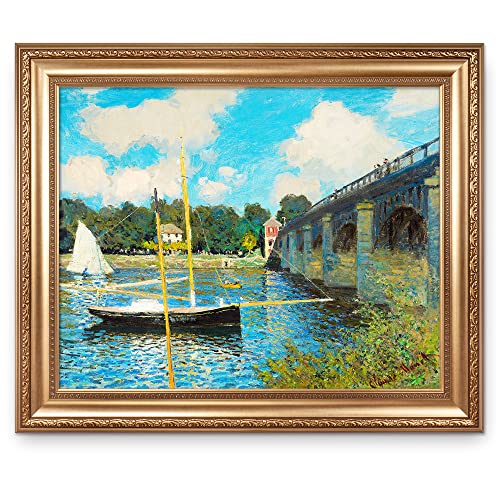 The Bridge at Argenteuil by Claude Monet Framed Size:36x30 inches,Image Size:30x24 inches World Classic Reproductions For HomeDecor,Wide Gold Frame