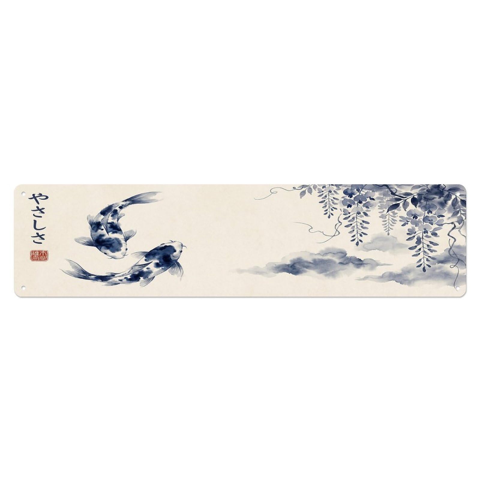 Olhnbad 4X16inch(10X40cm) Vintage Koi Fish Japanese Delicate Artwork Metal Tin Sign