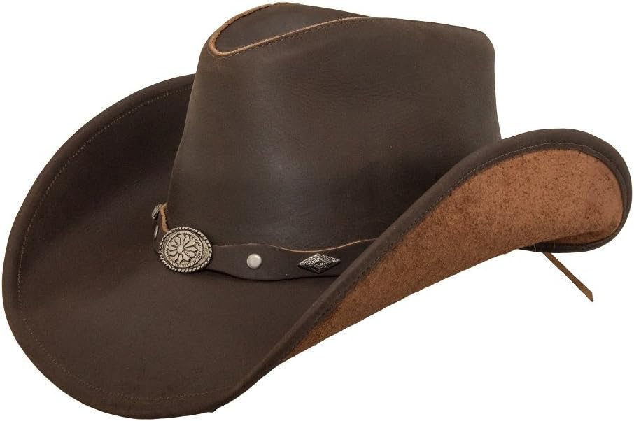 Rocky Top Concho Band Leather Cowboy Western Hat (Large, Brown)