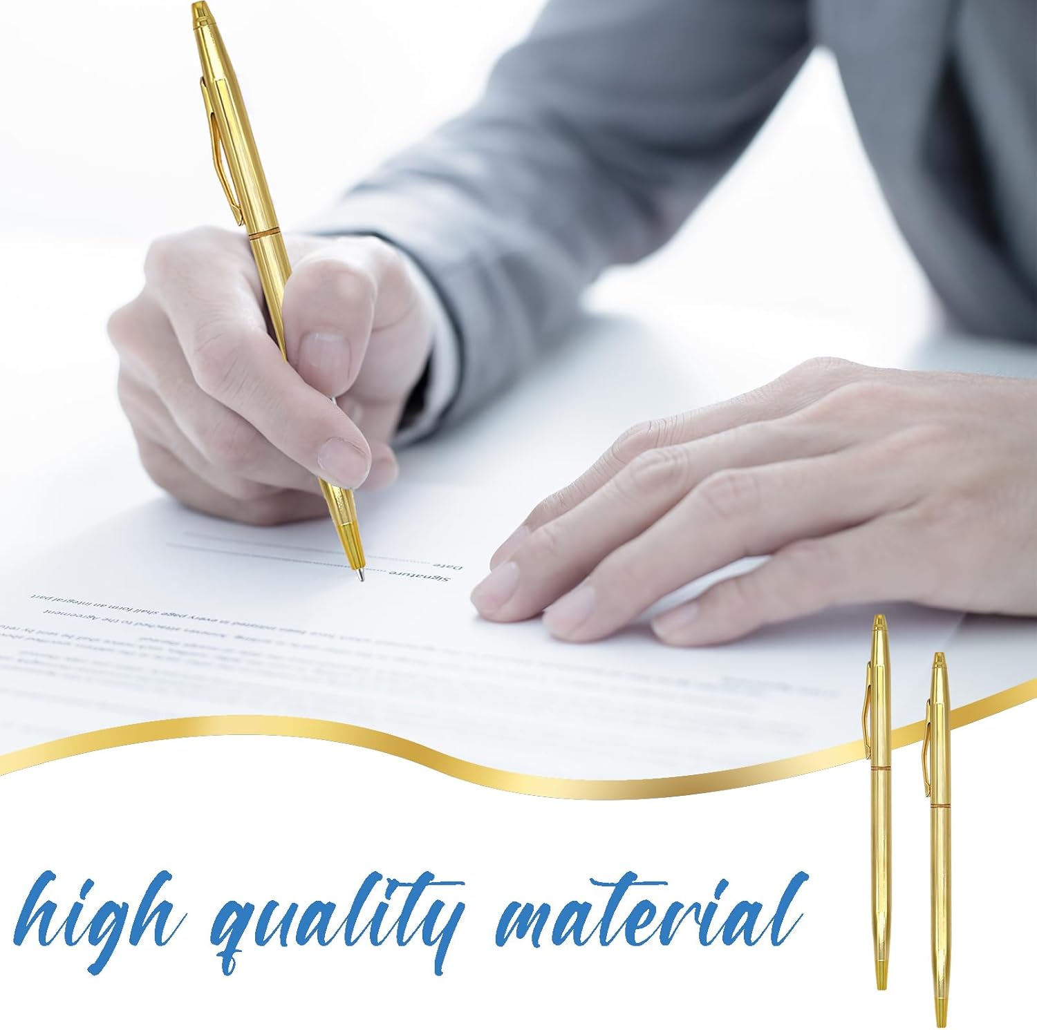 12 Pcs Blue Ink Gold Slim Ballpoint Pens 1 mm Gold Pens for Wedding Business Office Supplies(Classic Style) - Image 6