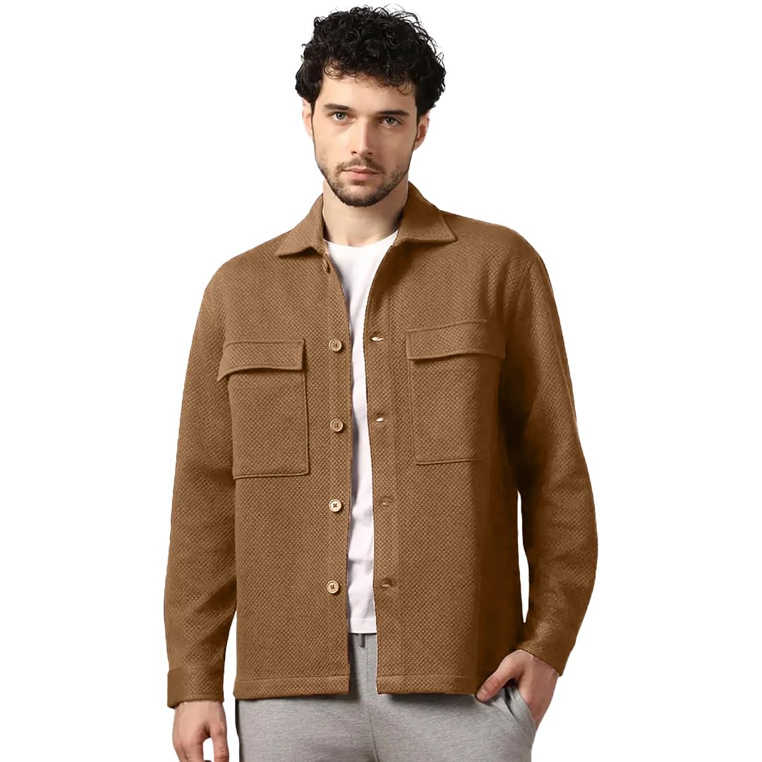 nobero Men's Standard Length Oversized Textured Shacket | Quilted | Cotton | Cuffed Sleeves | Winter Jackets | Shackets For Men-picture-38