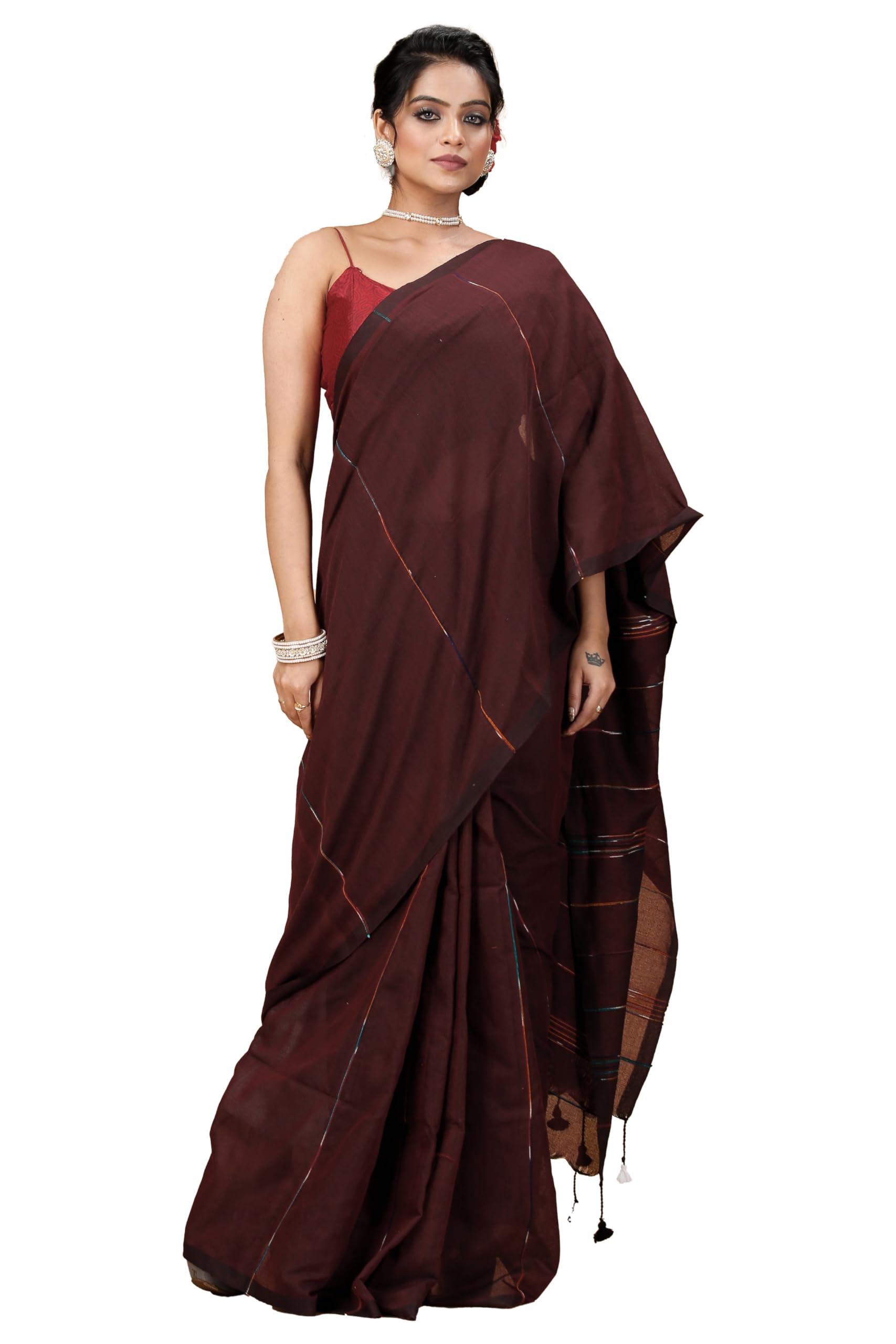anchol Saree Women's Traditional Bengal Handloom Kehesh Kantha saree Cotton Saree - Khesh Work Design Saree - Running Blouse Piece-picture-42