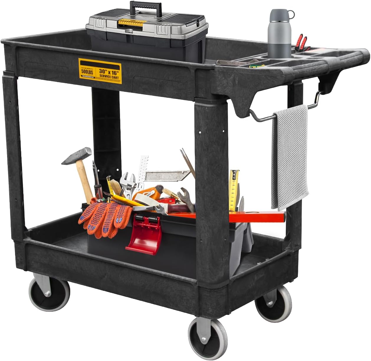 - Utility Service Cart,Heavy Duty 500 LBS Rolling Utility Cart with 360° Swivel Wheels, Lipped Shelves, Ergonomic Storage Handle, Used in Warehouse/Garage/Cleaning/Manufacturing