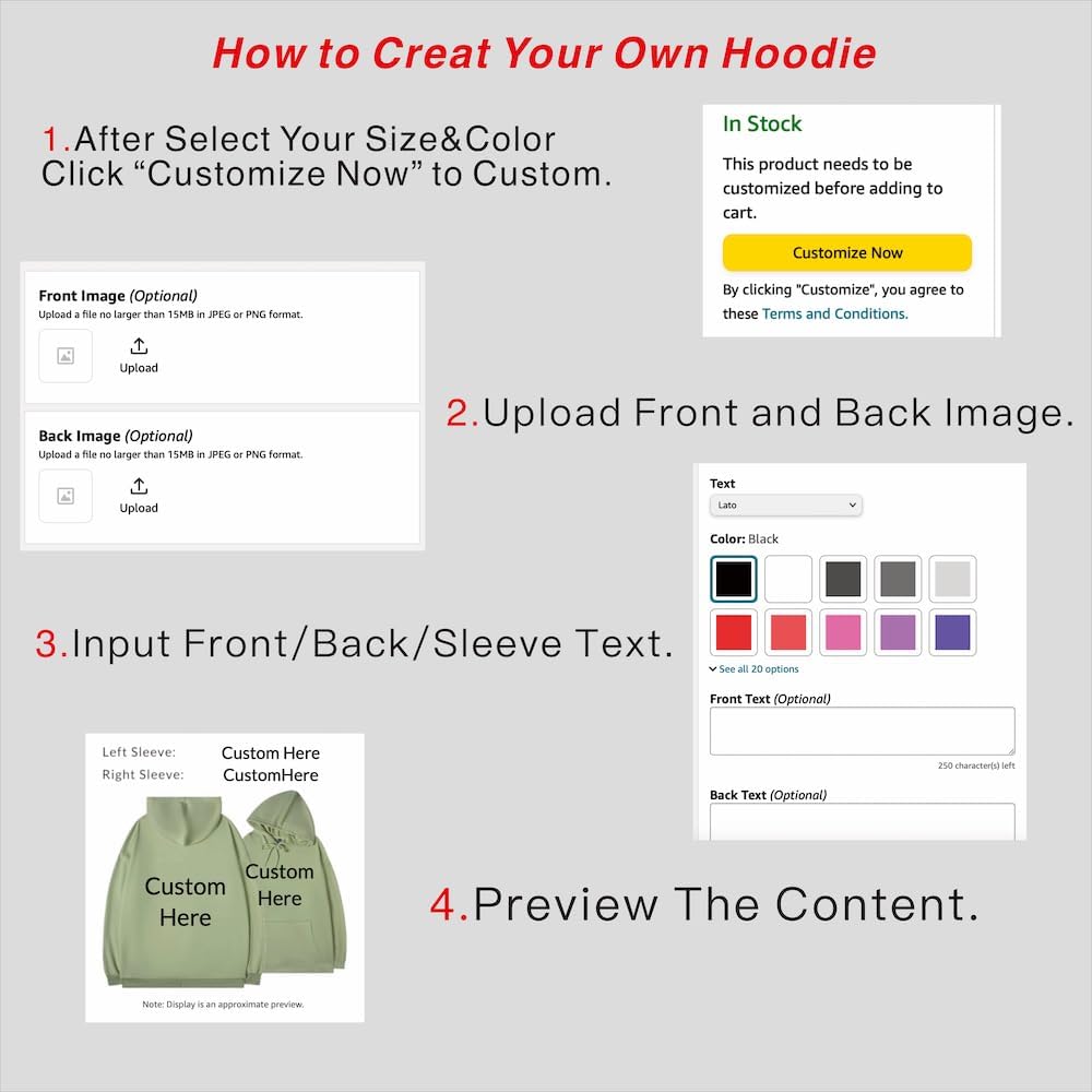 Custom Unisex Hoodies With Your Design Text Photo, Personalized For Men/Women On Front Back Sleeves - Image 4