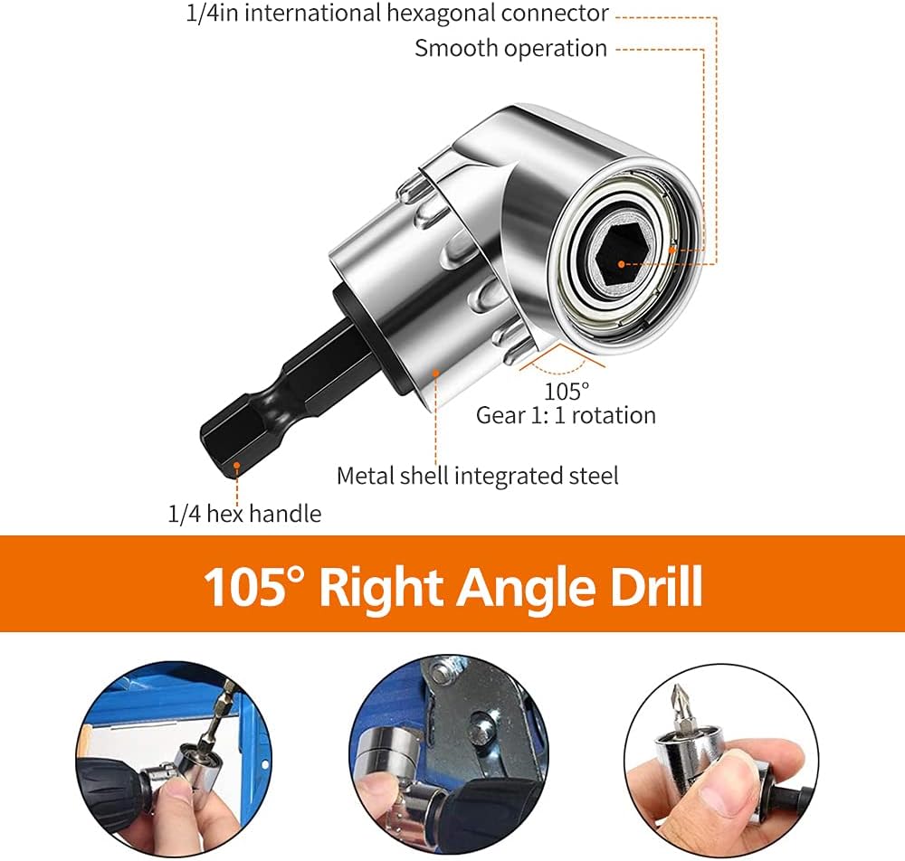 Flexible Drill Bit Extension Set & Universal Socket Tool, Bendable Drill Bit Extension, 3pcs Drill Bit Holder, 1/4 3/8 1/2" Universal Socket Adapter Set, 105° Right Angle Drill, Screwdriver Bit Kit