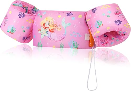 Vista 15 de MoKo - Chaleco de natación para niños entre 20, 30, 40 y 50 libras, banda para los brazos bonita con caricaturas, para piscina o deportes acuáticos