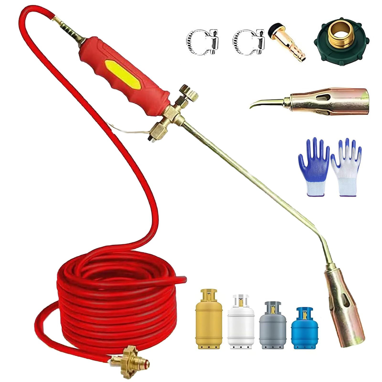 Kit de brûleur de mauvaises herbes portable avec tuyau de 1,2 m pour désherber la flamme, la toiture et le dégivrage – Diamètre de la buse de 5,1 cm