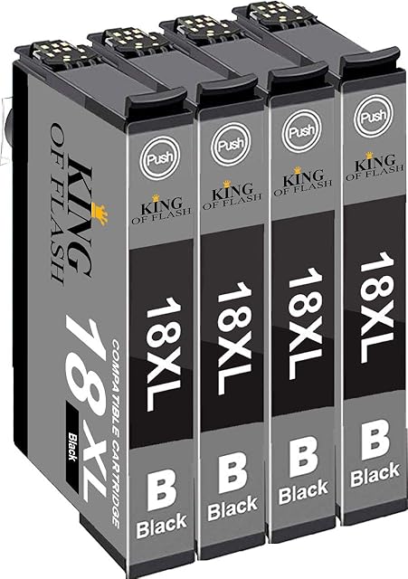 KING OF FLASH Compatible Ink Cartridges for Epson 18 18XL High Yield Replacement Inks for Expression Home XP305, XP202, XP205, XP 215, XP225, XP315, XP 402, XP405, XP 422, XP415, XP 425, XP 102 4-BLK