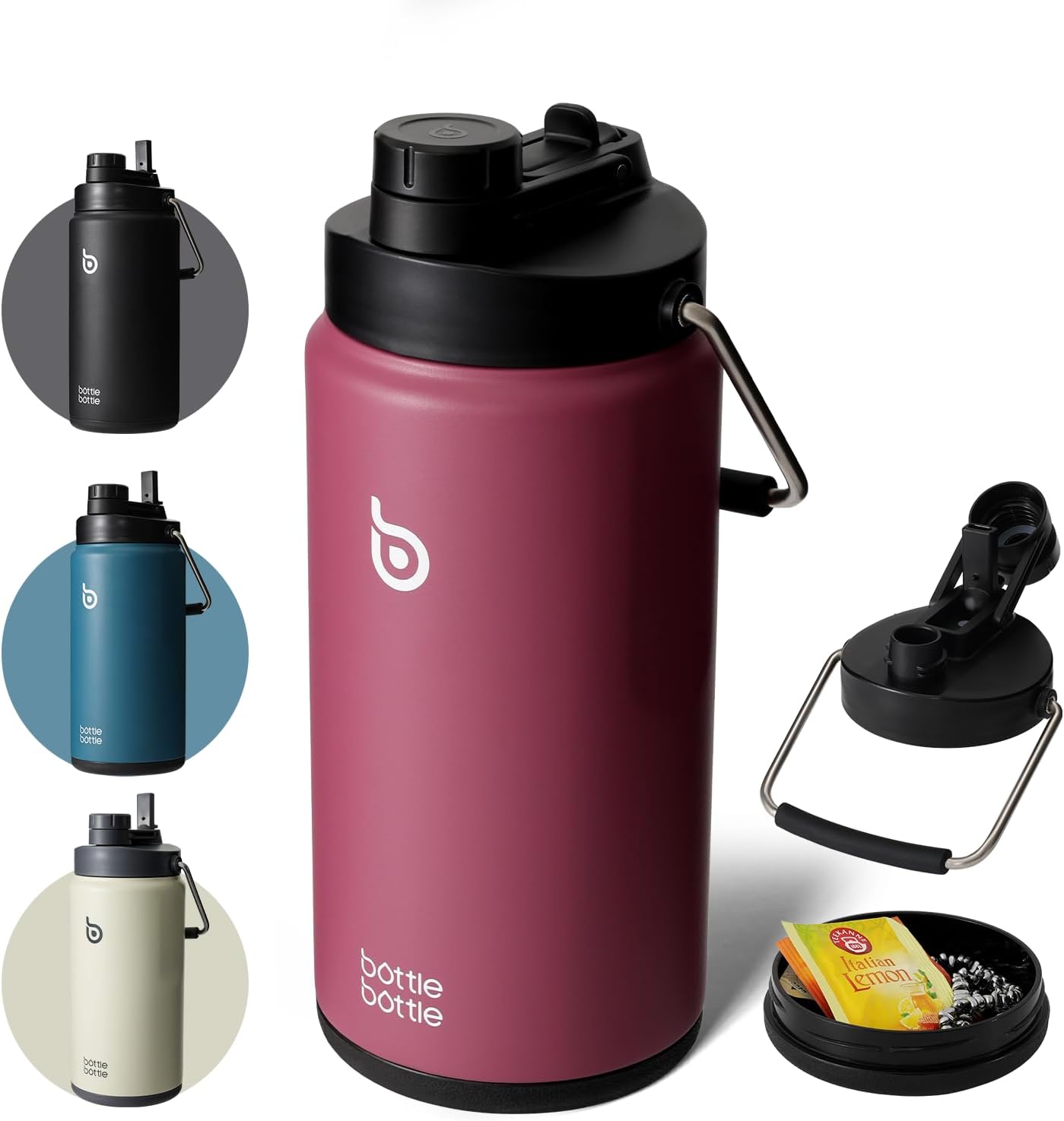 BOTTLE BOTTLE Insulated Water Bottle 64 oz with Straw and Dual-use Lid Half Gallon Water Jug Vacuum Stainless Steel for Workout and Sports Insulated Beer Growler with Handle Red