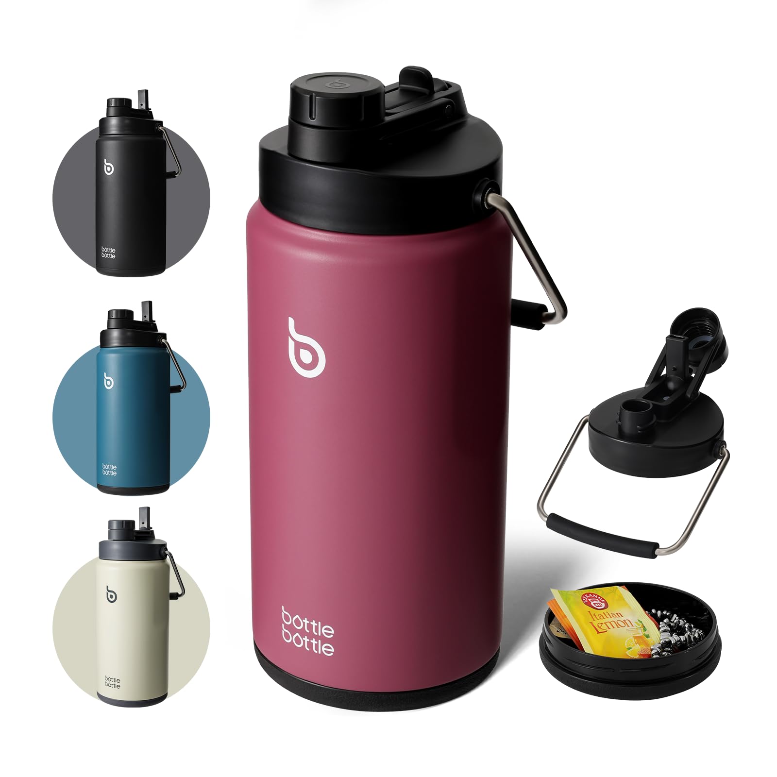 BOTTLE BOTTLE Insulated Water Bottle 64 oz with Straw and Dual-use Lid Half Gallon Water Jug Vacuum Stainless Steel for Workout and Sports Insulated