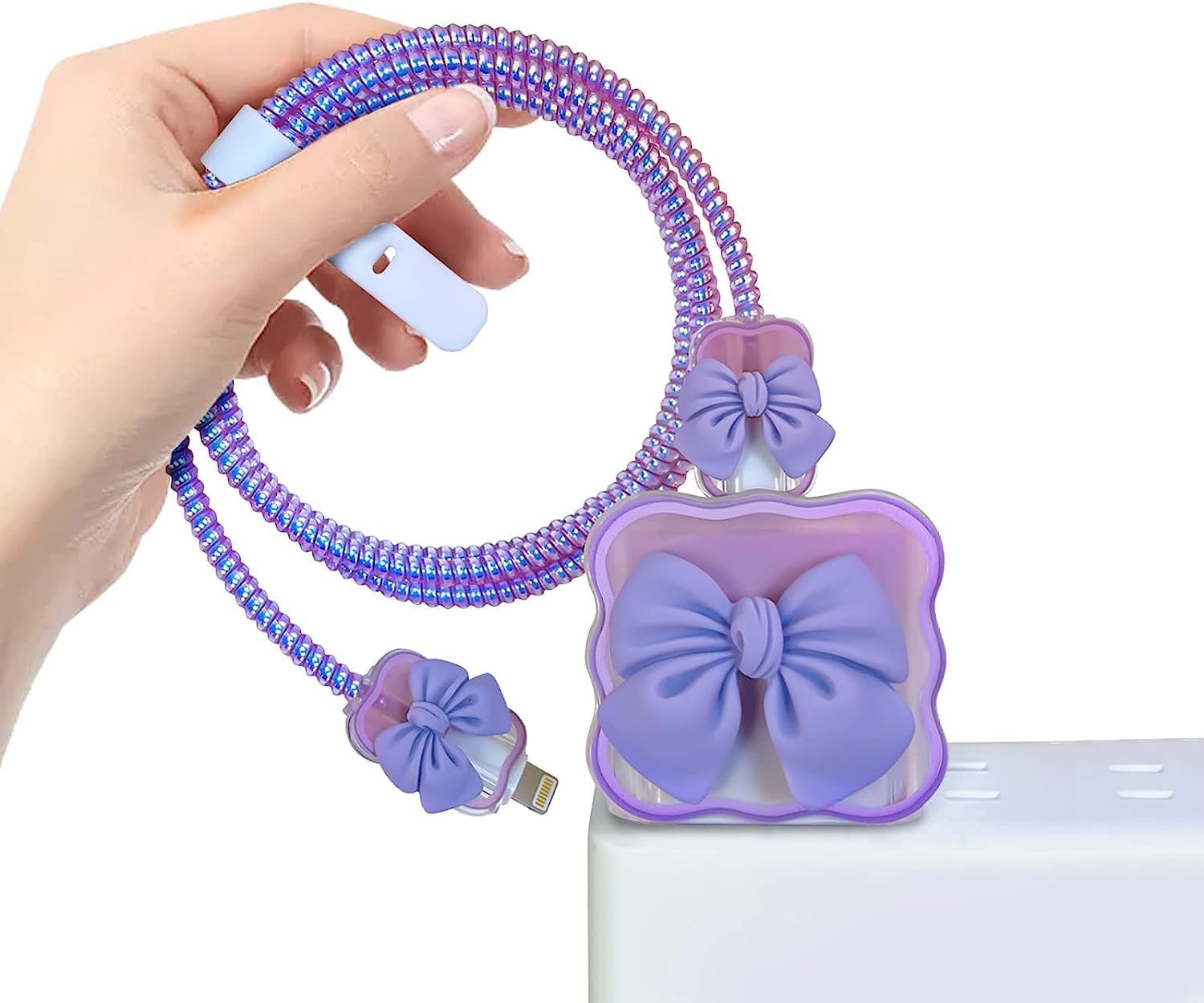 Soomio Cute 3D Clear TPU Bow Charger Case Cover for iPhone 11 12 13 14 Pro Max, Funny Cartoon Character, Silicone Charger Case Cover Compatible for 18-20W 360 Degree Full Protection Cover (Purple) (B0CGFZ7CRL) Amazon Price History, Amazon Price Tracker