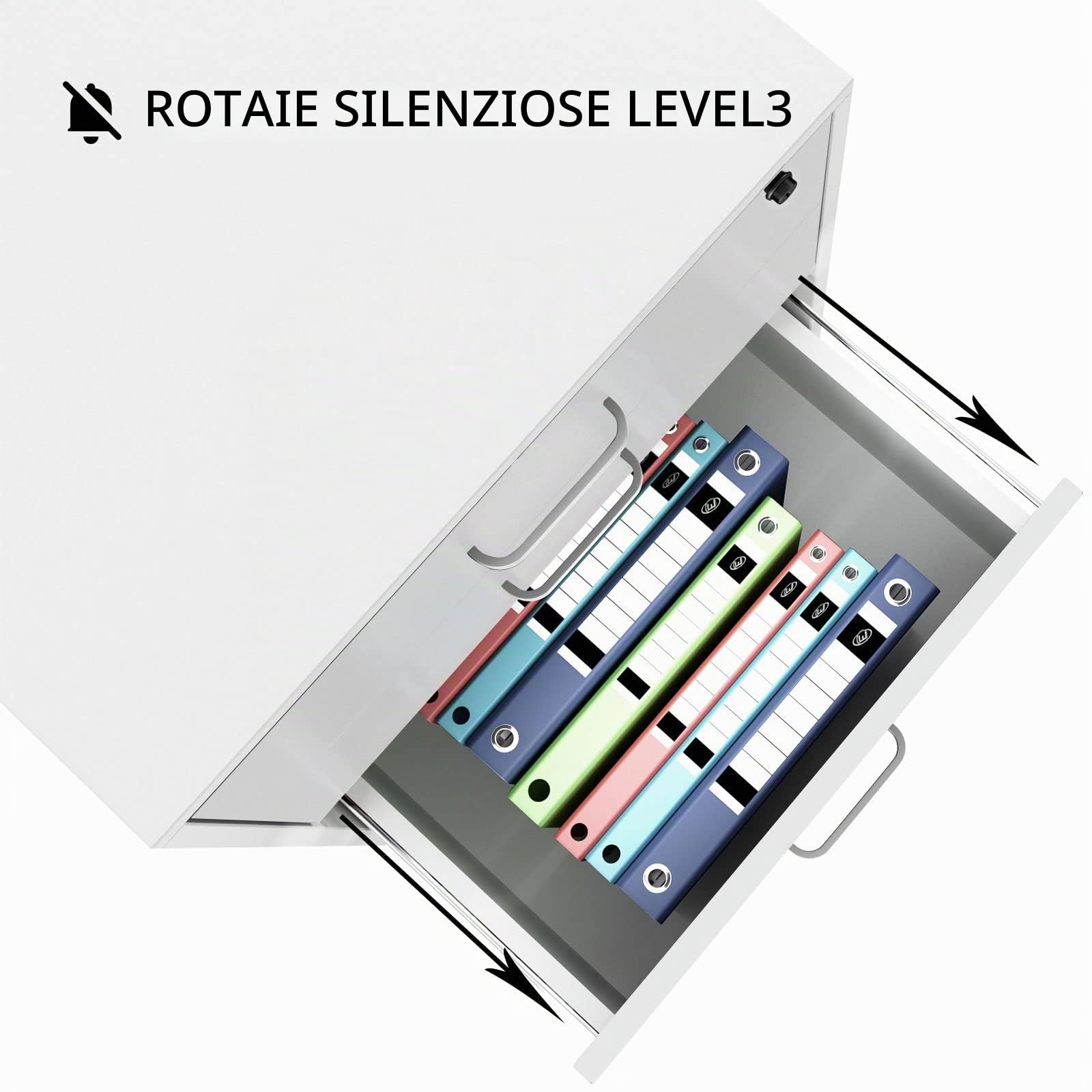 SogesPower Cassettiera da Ufficio Armadi Archivio Schedario a 3 Cassetti, Mobiletto Rimovibile con Ruote Fissabili, Serratura per Cassetti, 48 x 42 x 65 cm, Bianco