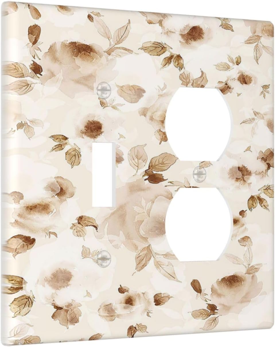 Outlet Covers Watercolor Floral Beige Brown Botanical 1 Toggle 1 Duplex Switch Plate Covers Electrical Light Switch Cover Plate Decorative Wall Plate Socket Cover for living Room Home Decor