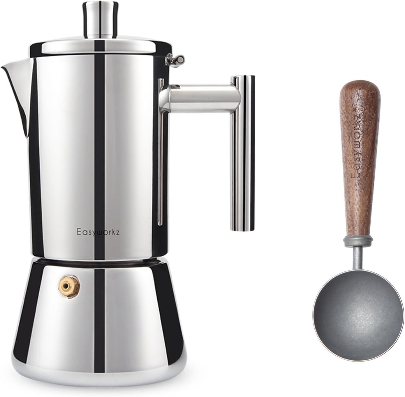 Easyworkz Diego Stovetop Espresso Maker 6Cup 10 oz Moka Pot, Bundled Retro Stainless Steel Coffee Spoon With Black Walnut Handle,10g - Measuring Spoon (Vintage)