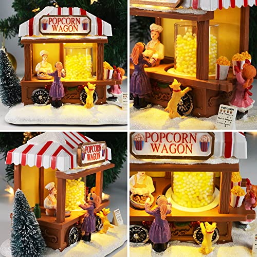 Zornrc Christmas Village Accessories Led Lighted Christmas Village Houses, Multicolored Christmas Vacation Village W/Music, Christmas Village Popcorn House For Home Decor #TOP1