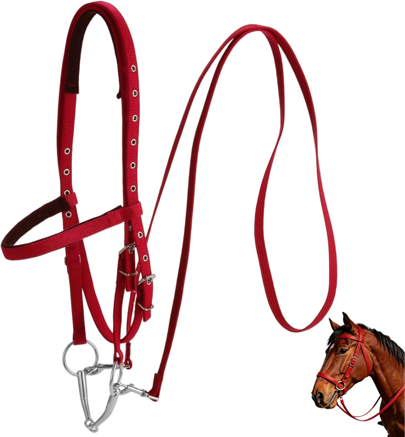 Varku Horse Bridle, Large Size, Black Nylon, Adjustable Headstall, Long-Lasting Heavy Duty Double Buckle, Comfortable Fit, Secure Stitching, Tool-Free Bit Change for Horses Over 4.27 Feet Tall
