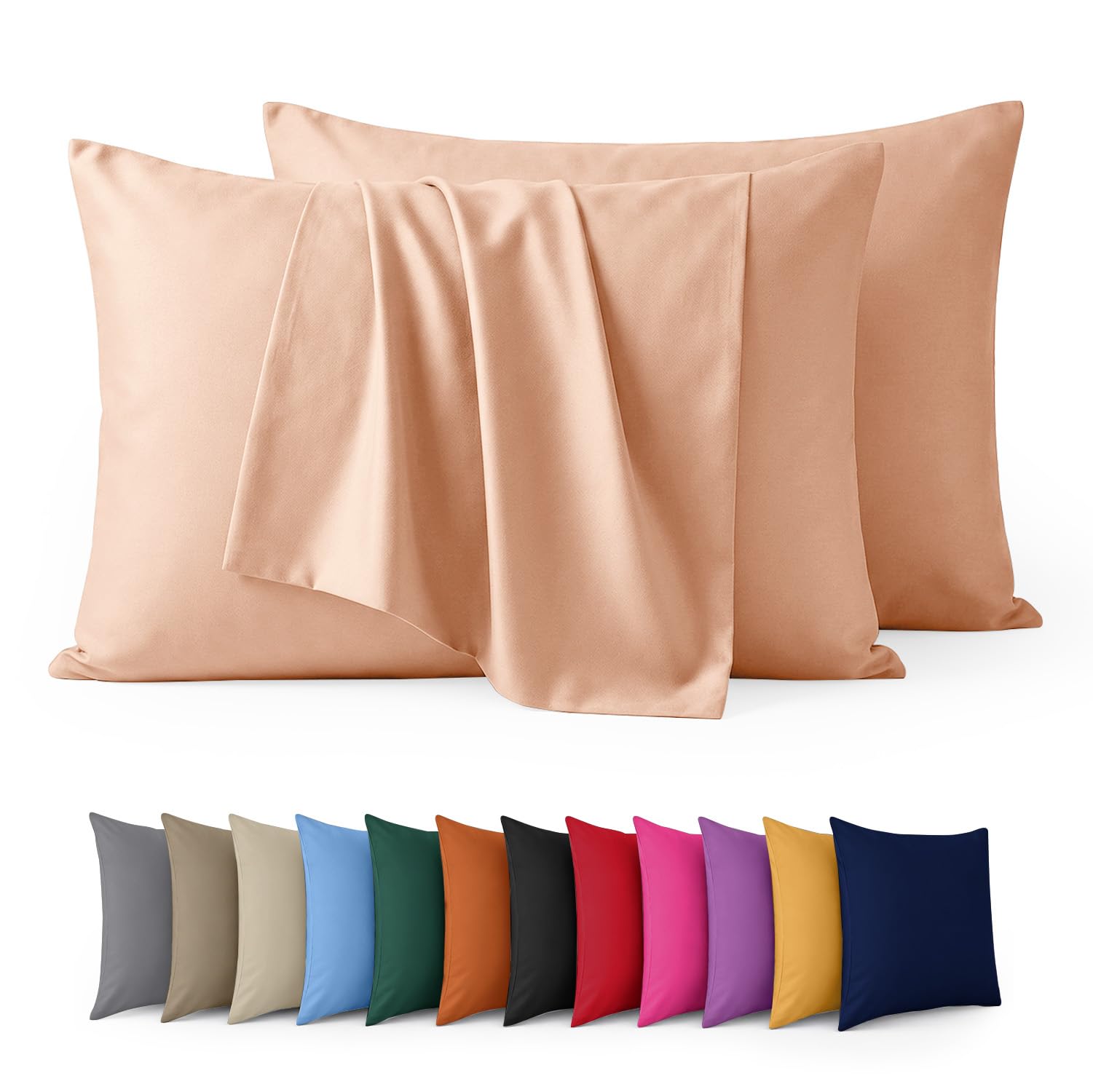 Aspire Homeware Peach Pillow Cases 2 Pack – 100% Brushed Microfiber Pillowcases Super Soft Envelope Closure Pillow Cover (50X75cm)