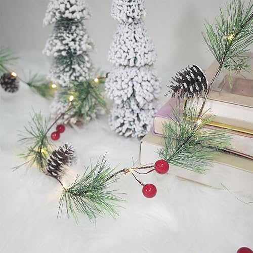 Miniatura 8 de Guirnalda de Navidad preiluminada con luces de 6.56 pies, guirnalda de pino ahumado, 20 luces LED cálidas, funciona con pilas, con temporizador,